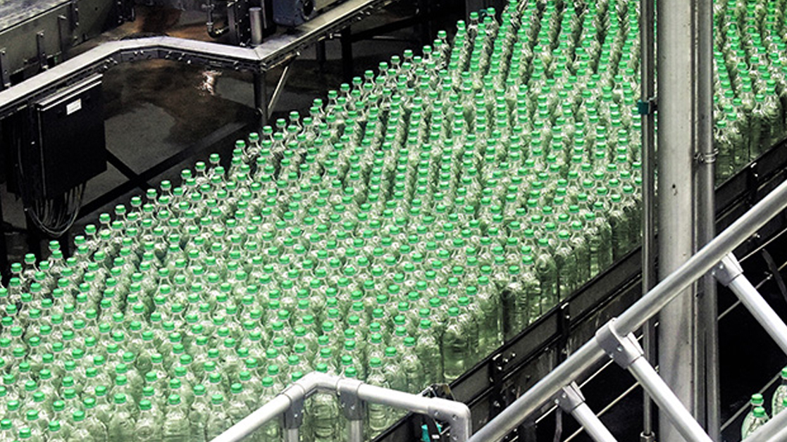 Production line in a bottling factory