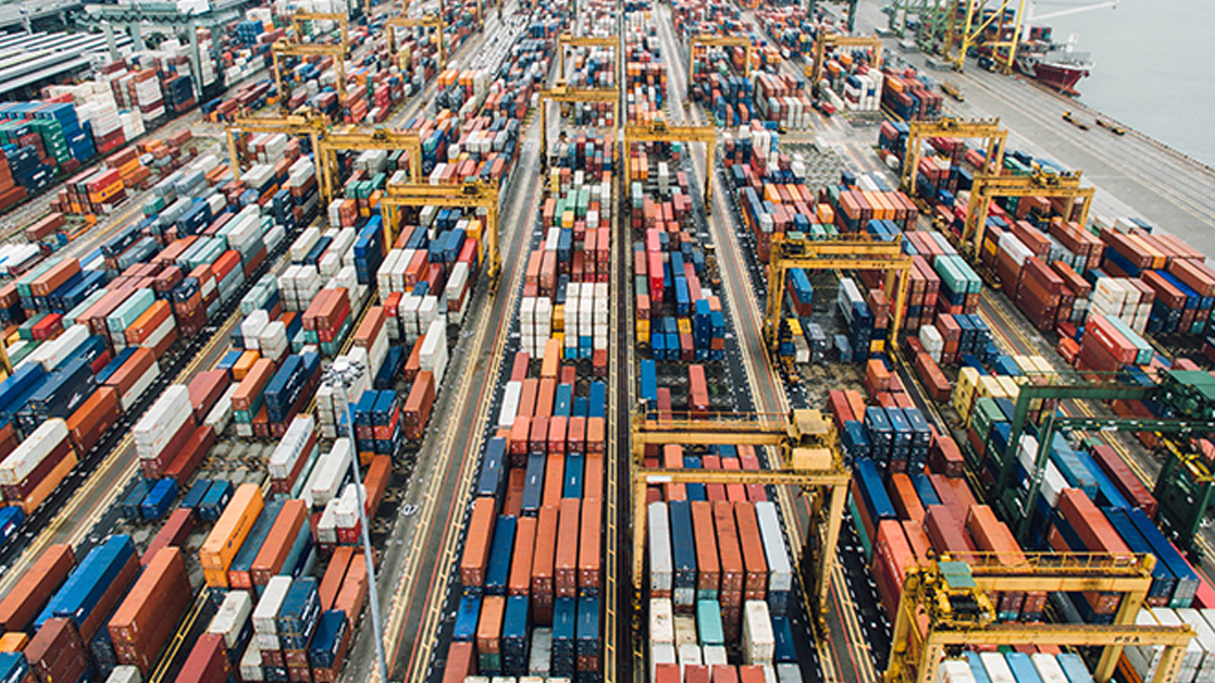 Container port filled with colorful shipping containers