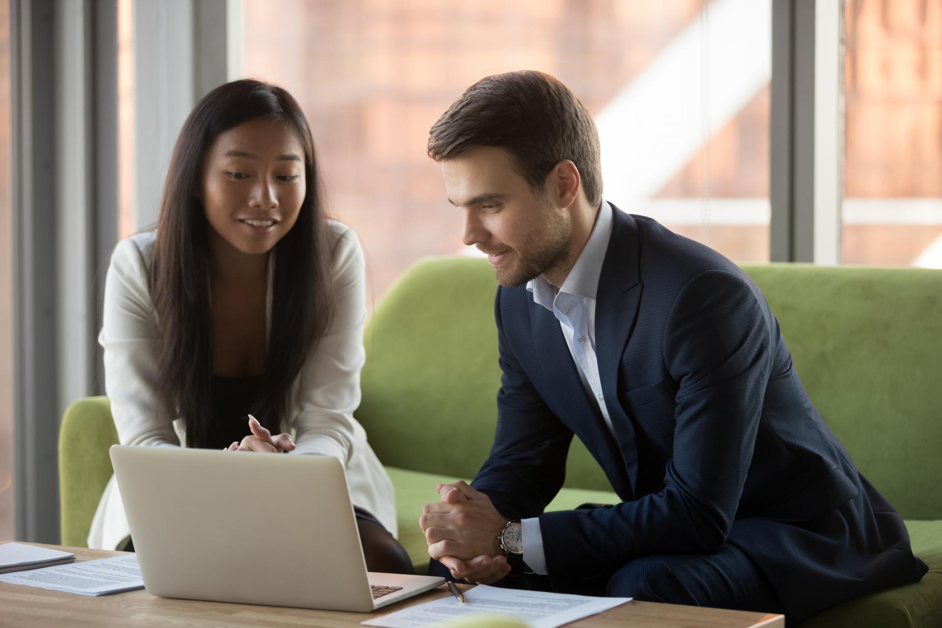 Man and women working together