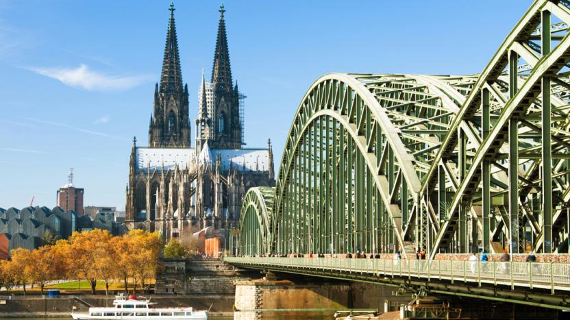 Day time view of the Cologne Cathedral and Hohenzollern Bridge 